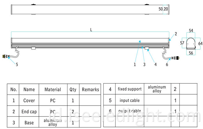 Dimension of DMX LED Tube